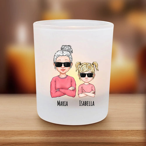 Portacandela personalizzato in vetro satinato con stampa nitida per mamma, nonna e papà – Motiv 2