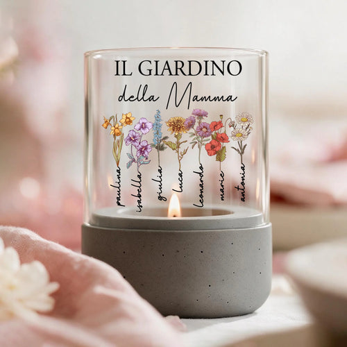 Lanterna personalizzata in cemento con nomi e fiori per mamma e nonna, decorazione giardino resistente