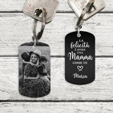 Felicità - Portachiavi personalizzato per la mamma con incisione fotografica in bianco e nero