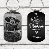 Felicità - Portachiavi personalizzato per la mamma con incisione fotografica in bianco e nero