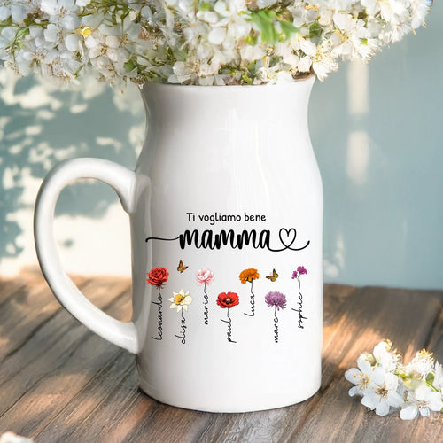 2 Personalisiertes Geschenk - Weiße Vase mit Henkel mit persönlichem Spruch und Namen