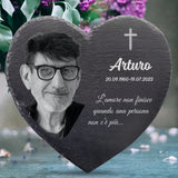 L’amore non finisce mai – Cuore in ardesia personalizzato in ricordo di una persona cara