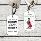 Portachiavi personalizzato Super Papà in acciaio inossidabile spazzolato con stampa UV colorata e nome inciso